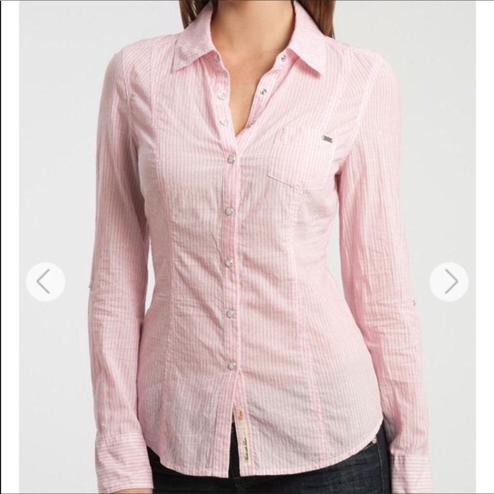 Guess Button Rolled Up Sleeve Blouse